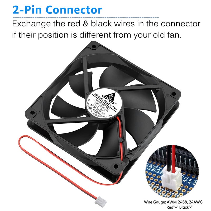 GDSTIME 5Volt 120mm Fan, 1500RPM 120mm x 25mm DC Brushless Cooling Fan - Image 3